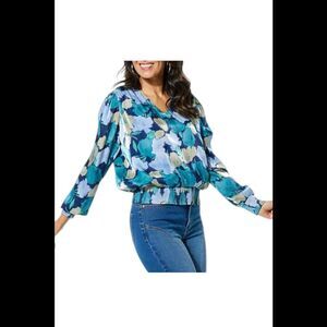 TWRHLL by Christie Brinkley Women's V-Neck Surplice Top Blue - Regular